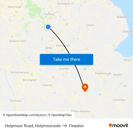 Holymoor Road, Holymoorside to Finedon map