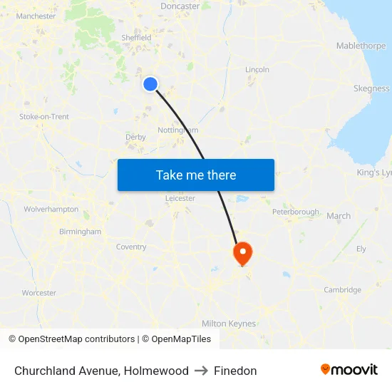 Churchland Avenue, Holmewood to Finedon map