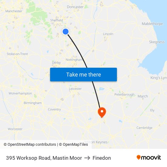 395 Worksop Road, Mastin Moor to Finedon map