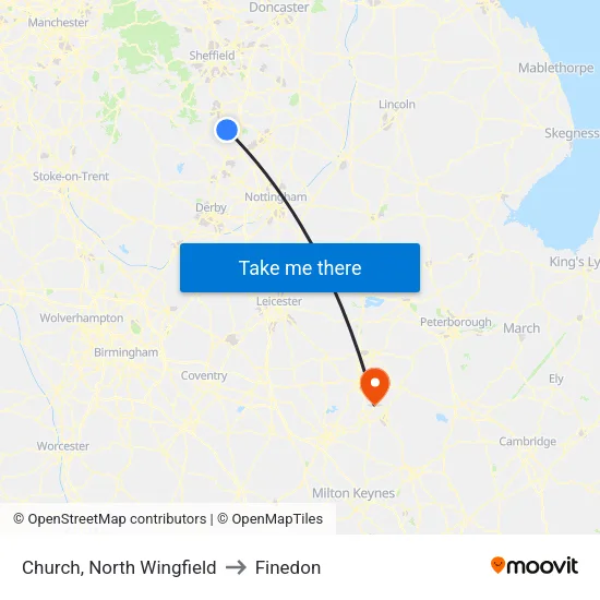 Church, North Wingfield to Finedon map