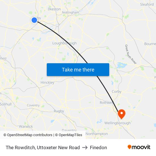 The Rowditch, Uttoxeter New Road to Finedon map