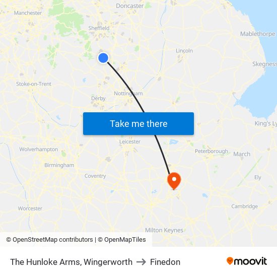 The Hunloke Arms, Wingerworth to Finedon map