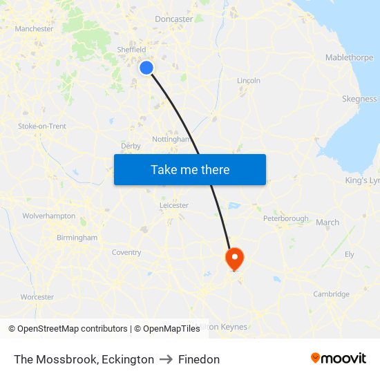 The Mossbrook, Eckington to Finedon map