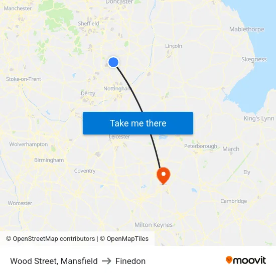 Westfield Lane, Mansfield to Finedon map