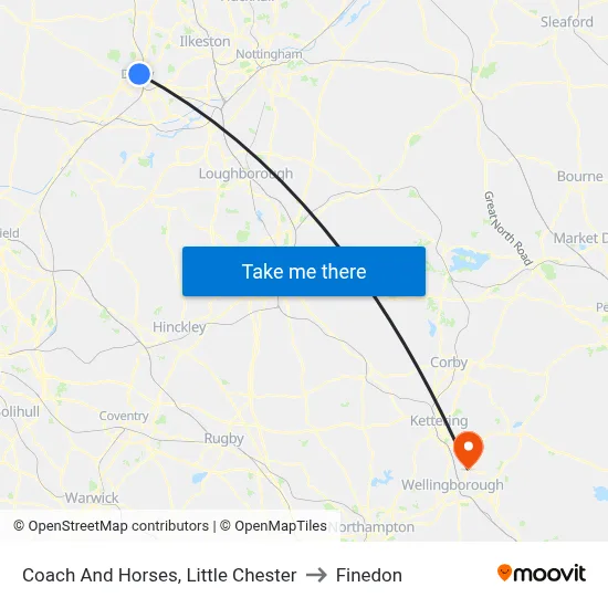 Coach And Horses, Little Chester to Finedon map