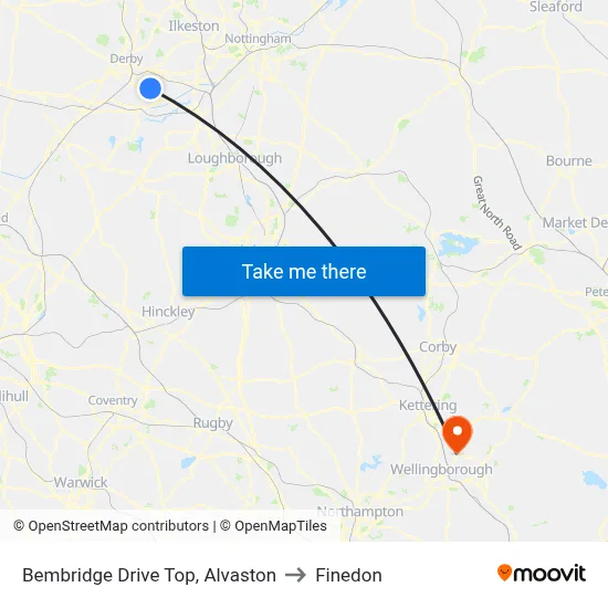 Bembridge Drive Top, Alvaston to Finedon map