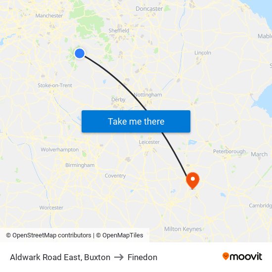 Aldwark Road East, Buxton to Finedon map