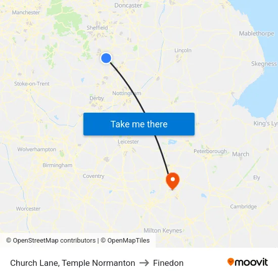 Church Lane, Temple Normanton to Finedon map