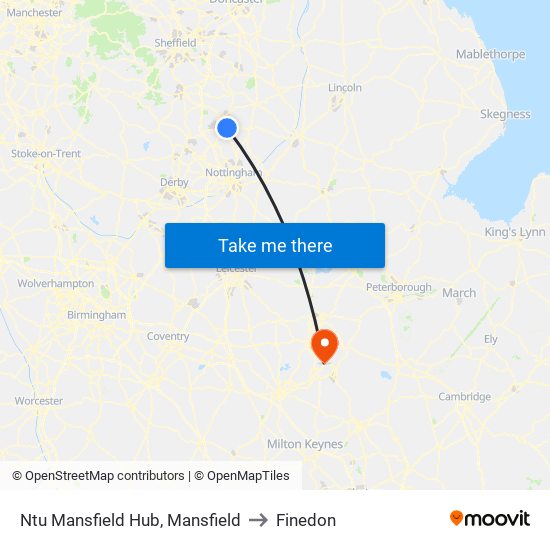 Ntu Mansfield Hub, Mansfield to Finedon map