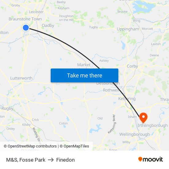 M&S, Fosse Park to Finedon map