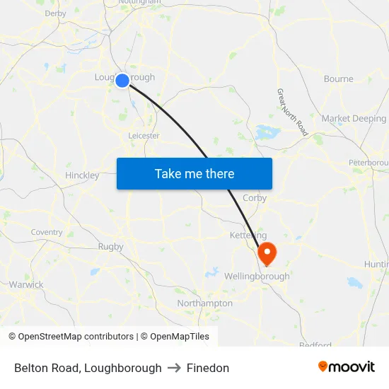 Belton Road, Loughborough to Finedon map