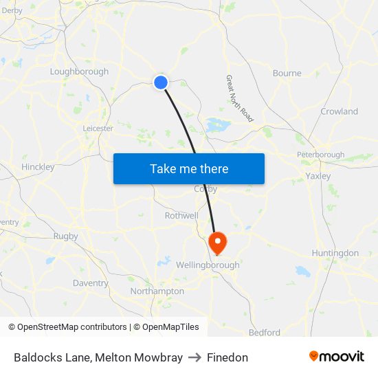 Baldocks Lane, Melton Mowbray to Finedon map