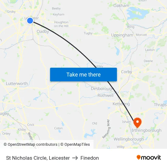 St Nicholas Circle, Leicester to Finedon map
