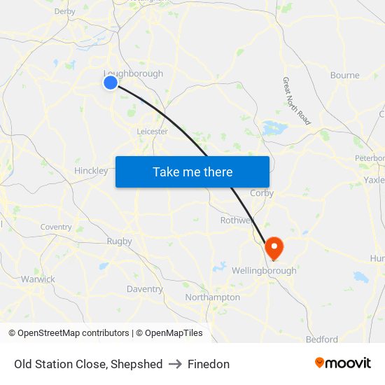 Old Station Close, Shepshed to Finedon map