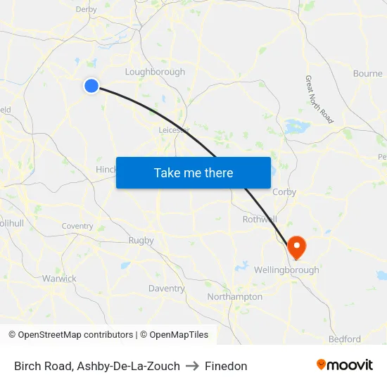 Birch Road, Ashby-De-La-Zouch to Finedon map