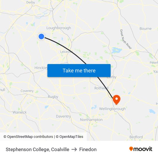 Stephenson College, Coalville to Finedon map