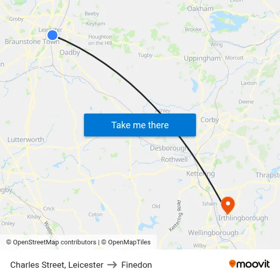 Charles Street, Leicester to Finedon map