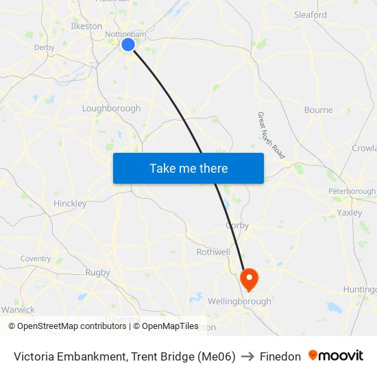 Victoria Embankment, Trent Bridge (Me06) to Finedon map