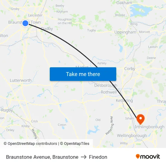 Braunstone Avenue, Braunstone to Finedon map