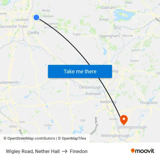 Wigley Road, Nether Hall to Finedon map