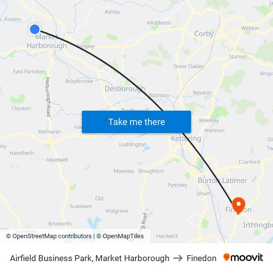 Airfield Business Park, Market Harborough to Finedon map