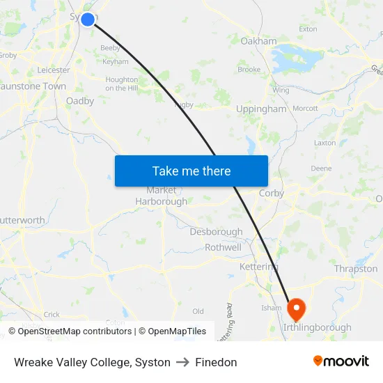 Wreake Valley College, Syston to Finedon map