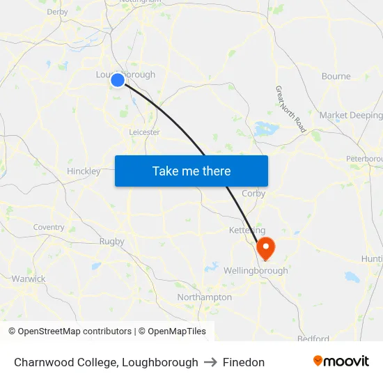 Charnwood College, Loughborough to Finedon map