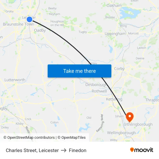 Charles Street, Leicester to Finedon map