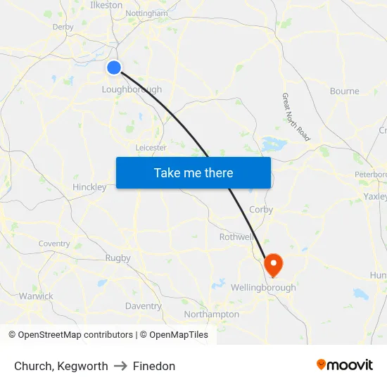 Church, Kegworth to Finedon map