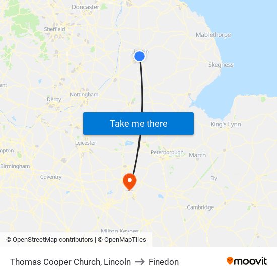 Thomas Cooper Church, Lincoln to Finedon map