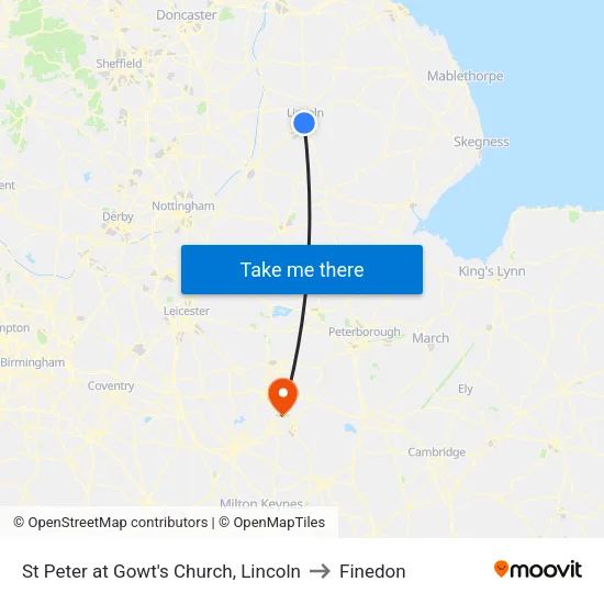 St Peter at Gowt's Church, Lincoln to Finedon map