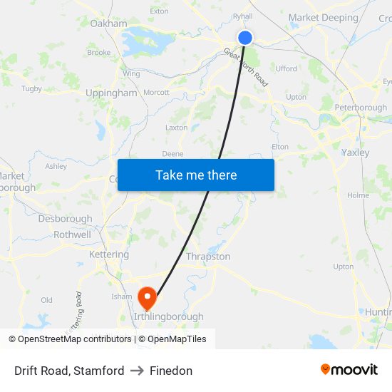 Drift Road, Stamford to Finedon map