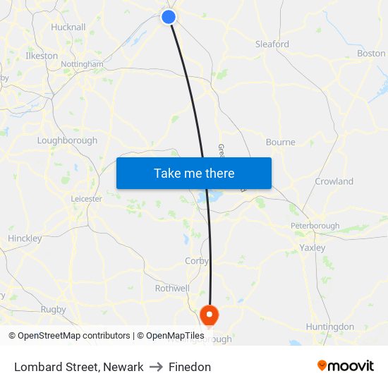 Lombard Street, Newark to Finedon map