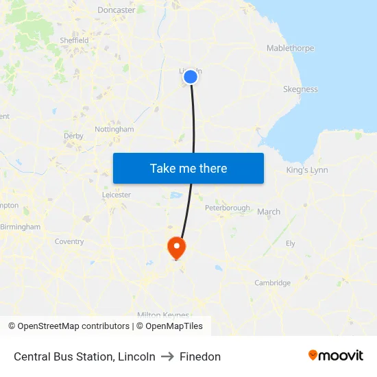 Central Bus Station, Lincoln to Finedon map