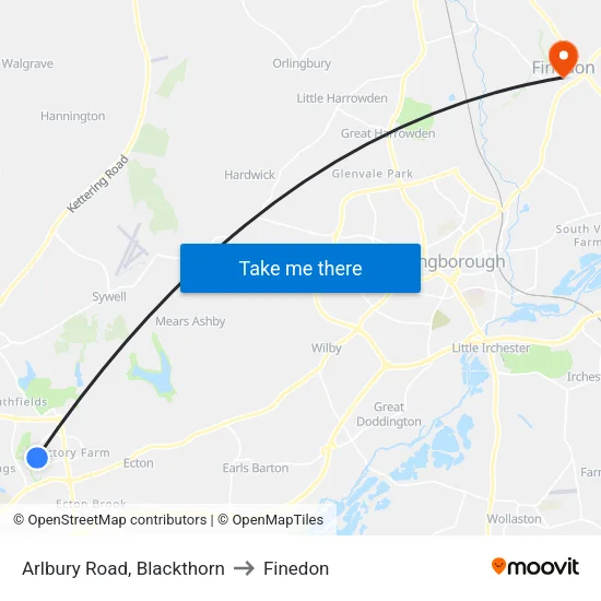 Arlbury Road, Blackthorn to Finedon map