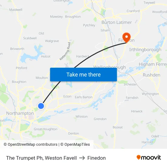 The Trumpet Ph, Weston Favell to Finedon map