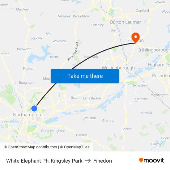 White Elephant Ph, Kingsley Park to Finedon map