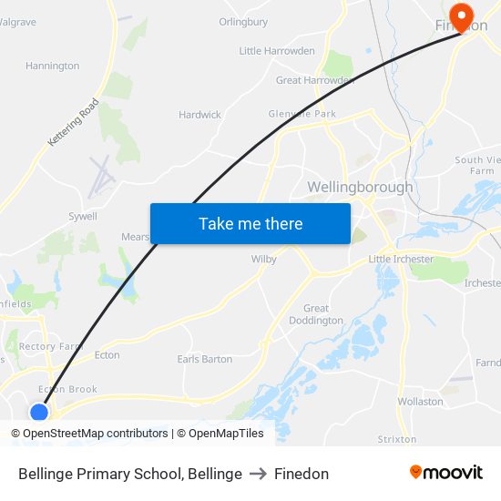 Bellinge Primary School, Bellinge to Finedon map