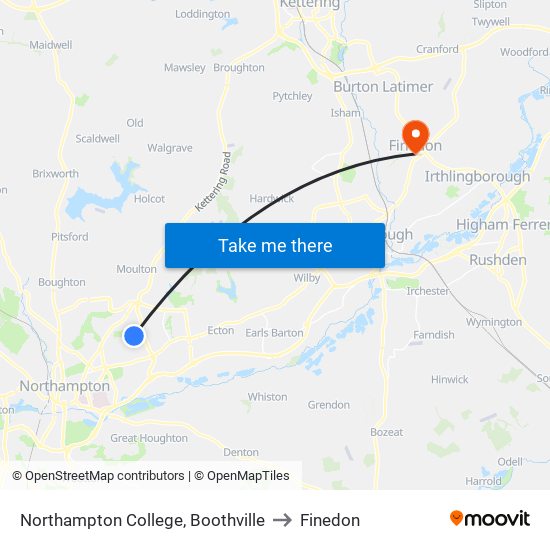 Northampton College, Boothville to Finedon map