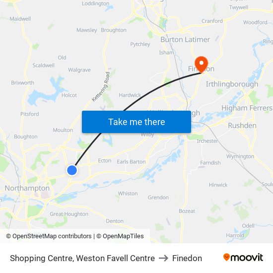 Shopping Centre, Weston Favell Centre to Finedon map