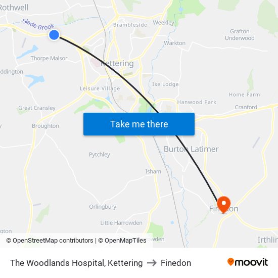 The Woodlands Hospital, Kettering to Finedon map