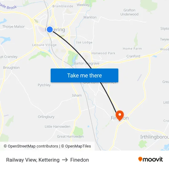 Railway View, Kettering to Finedon map