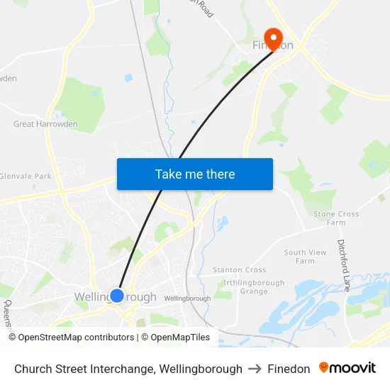 Church Street Interchange, Wellingborough to Finedon map