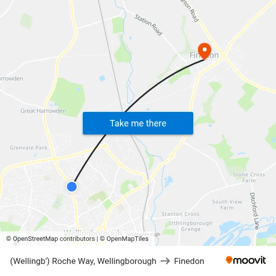 (Wellingb') Roche Way, Wellingborough to Finedon map