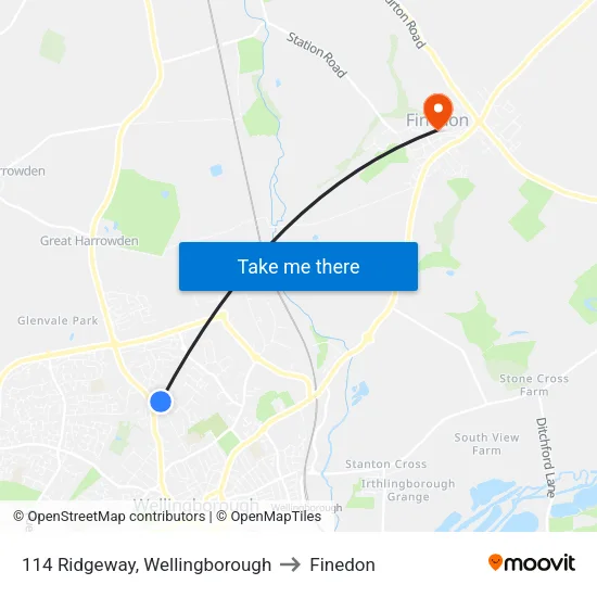 114 Ridgeway, Wellingborough to Finedon map