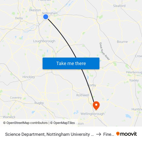 Science Department, Nottingham University Main Campus (Un31) to Finedon map