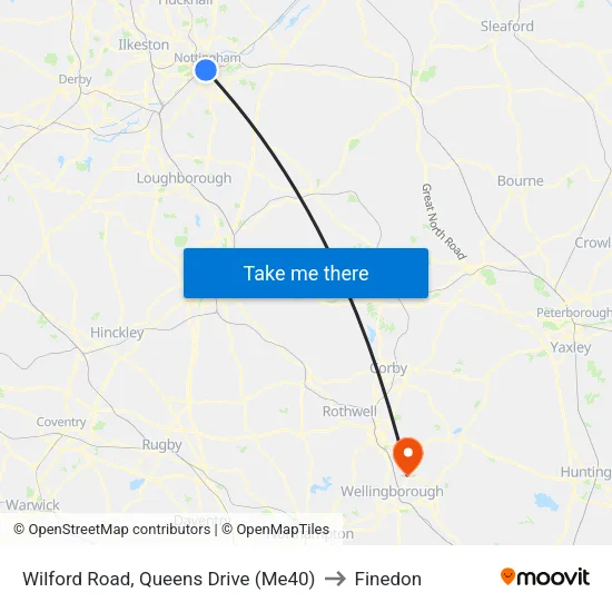 Wilford Road, Queens Drive (Me40) to Finedon map