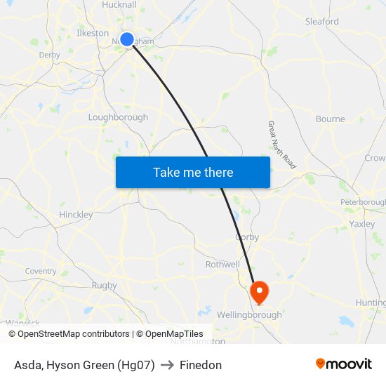 Asda, Hyson Green (Hg07) to Finedon map