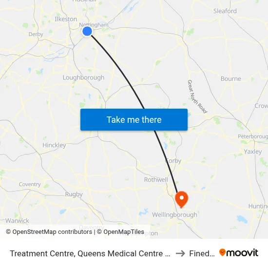 Treatment Centre, Queens Medical Centre (Qm20) to Finedon map