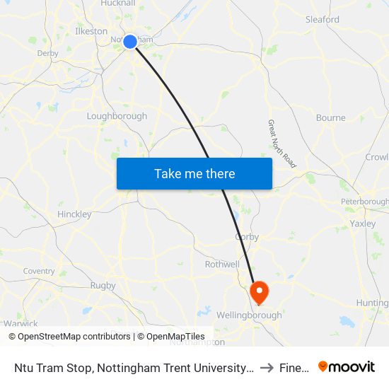 Ntu Tram Stop, Nottingham Trent University In City Centre to Finedon map